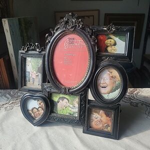 Green Tree Gallery Ornate Victorian Style Black Bronze 7 Openings Photo Frame